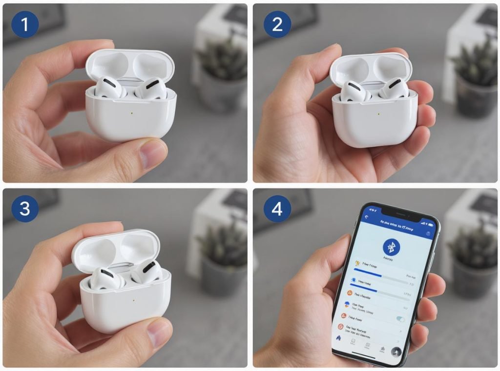 Step-by-step TWS earbuds pairing process with smartphone Bluetooth connection