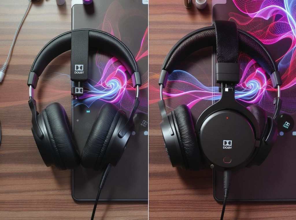Regular headphones vs premium headphones both supporting Dolby Atmos software