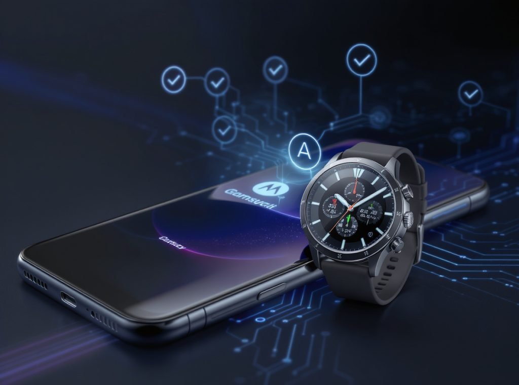 Motorola phone successfully connected to Samsung Galaxy Watch showing compatibility