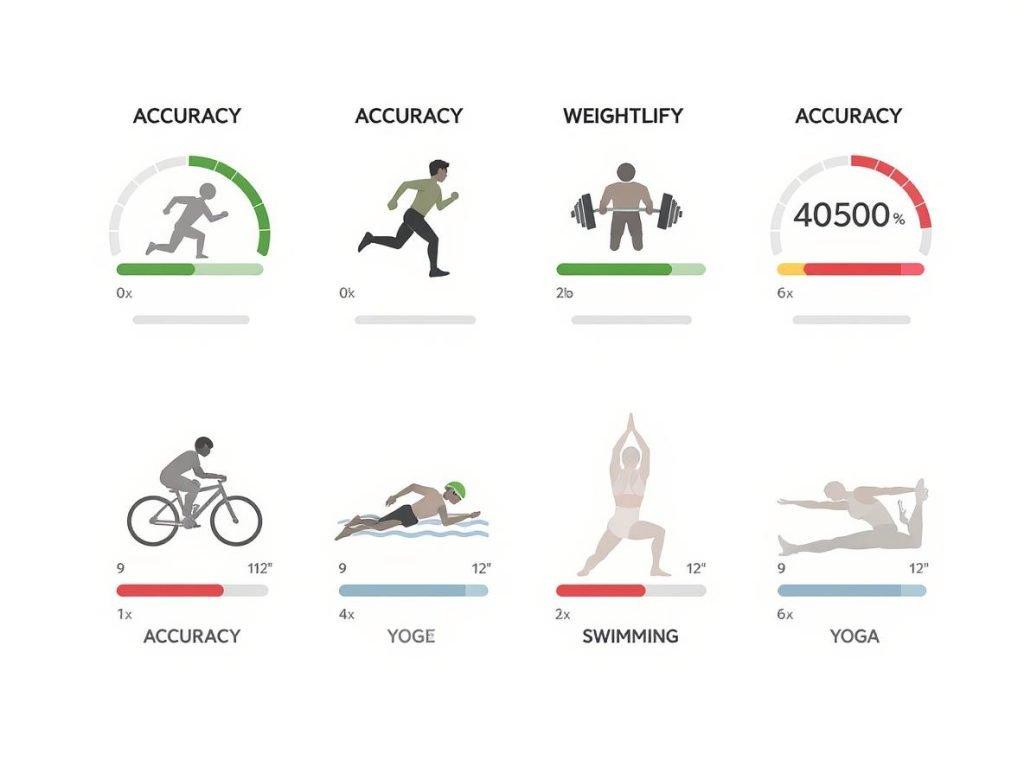 Activity accuracy comparison chart showing which exercises smartwatches track most accurately for calorie counting
