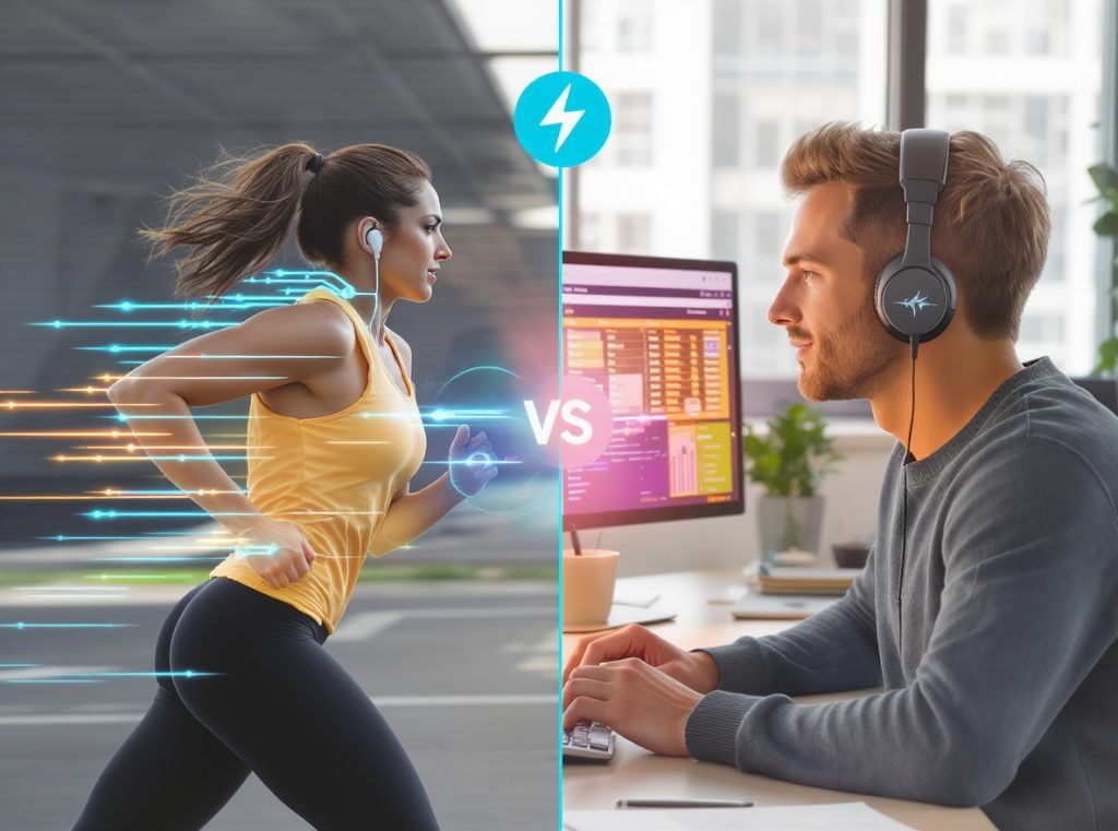 Earbuds for exercise vs headphones for office work lifestyle comparison