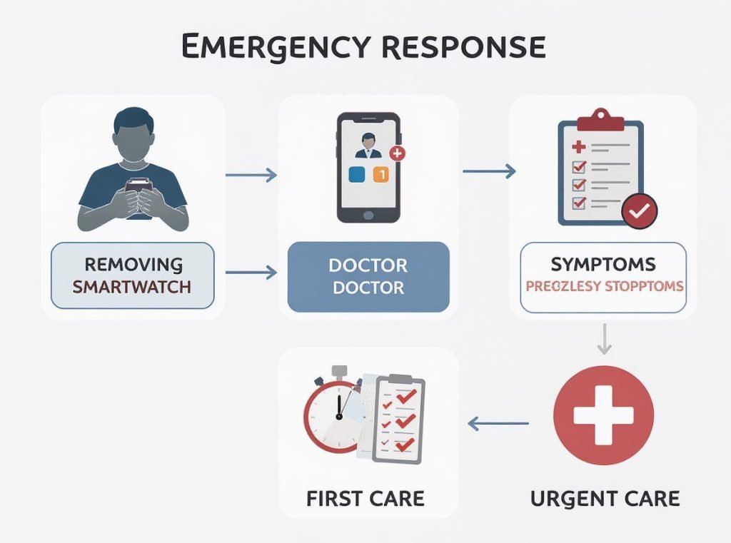 Emergency response steps for pacemaker patients experiencing smartwatch symptoms