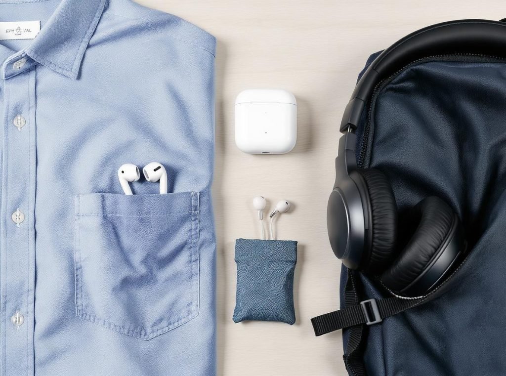 Portability comparison of audio devices showing size differences for travel and storage