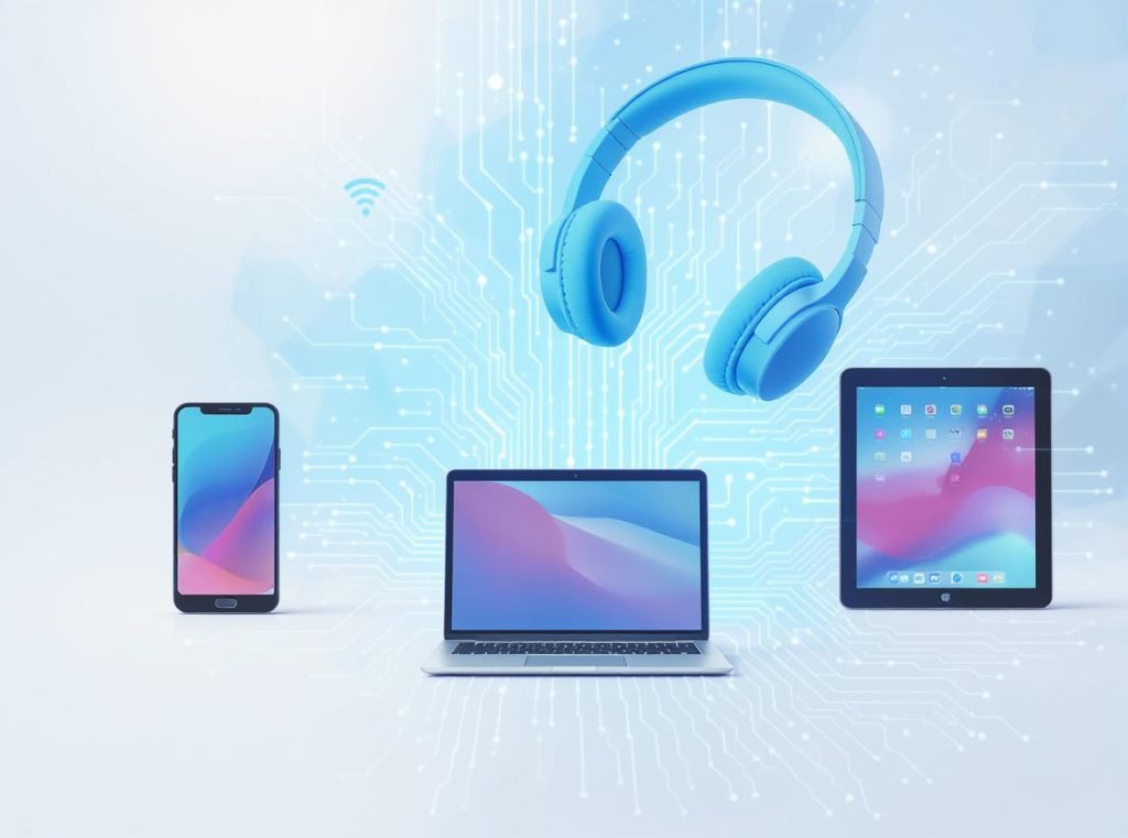 Multiple devices connecting to wireless headphones showing compatibility