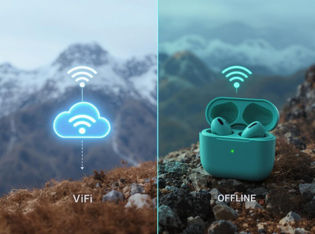 Translation earbuds online vs offline mode comparison with connectivity options
