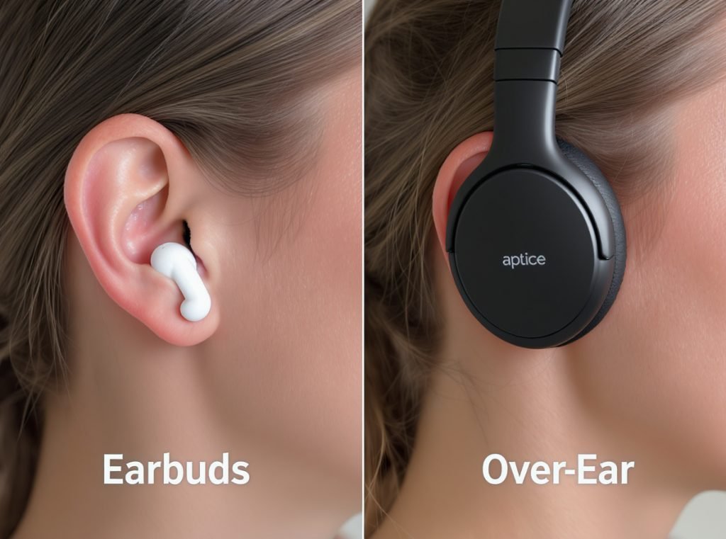 Comparison between earbuds and over-ear headphones for TV watching comfort