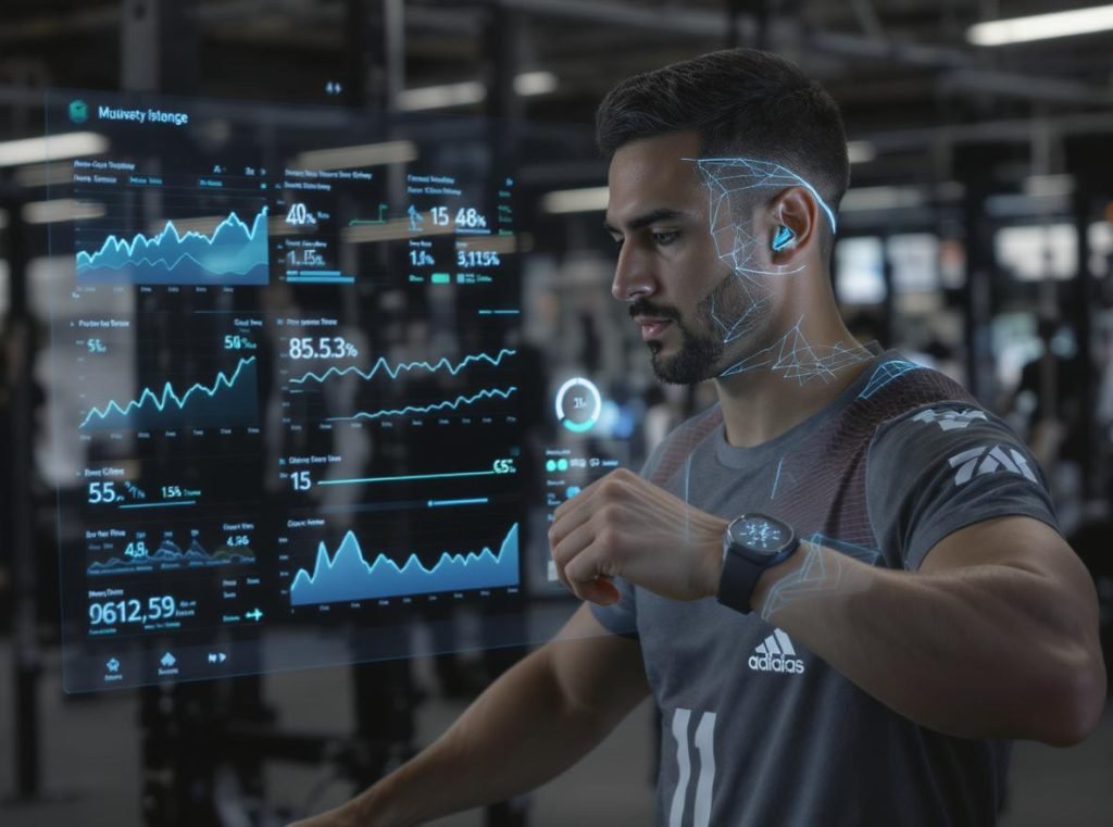 Professional athlete using smartwatch for advanced step tracking and performance monitoring