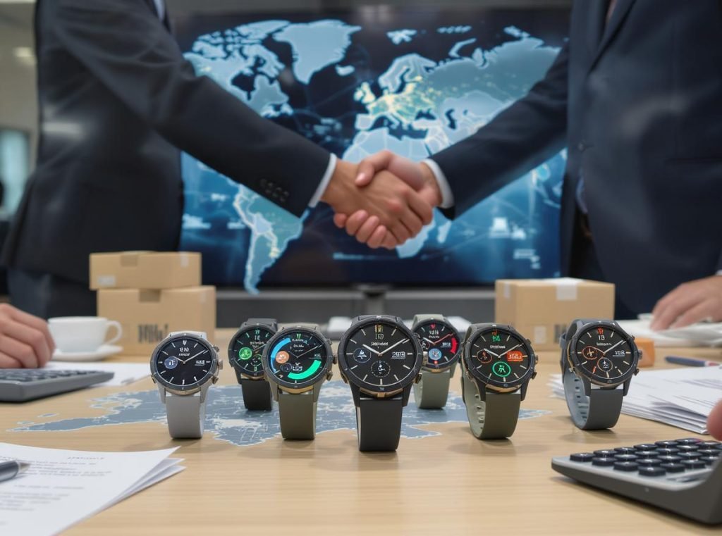 Durability testing showing rugged smartwatch drop test on concrete surface in laboratory