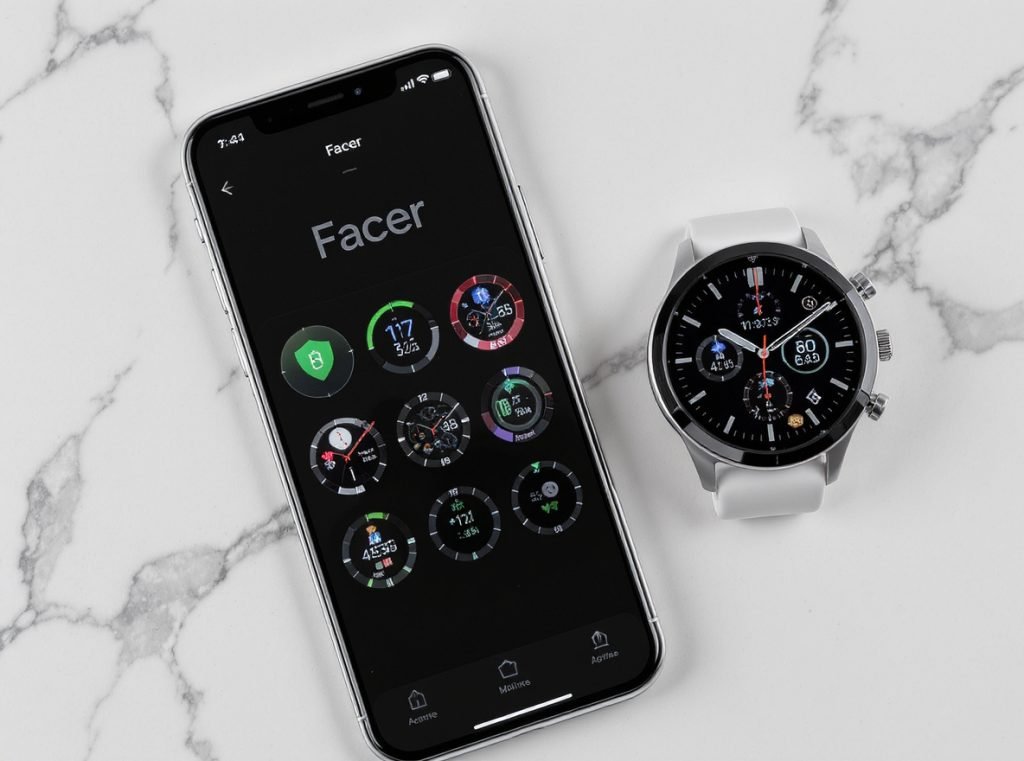 Third-party watch face apps like Facer showing safe download options