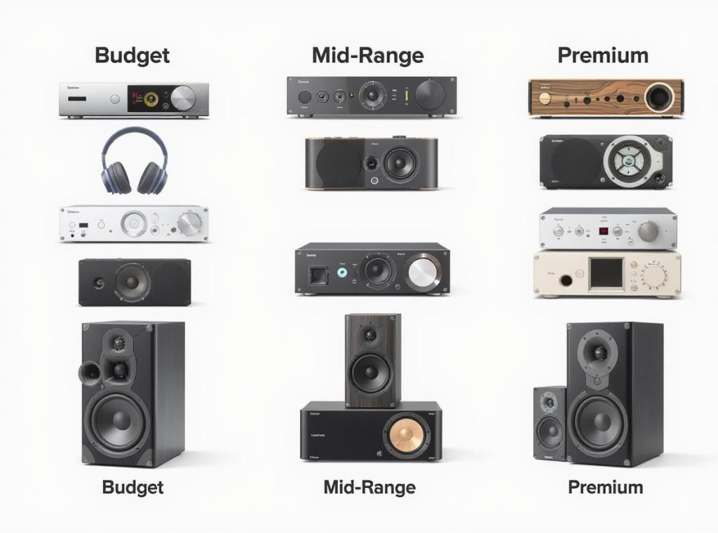 Audio device price comparison across budget, mid-range, and premium categories