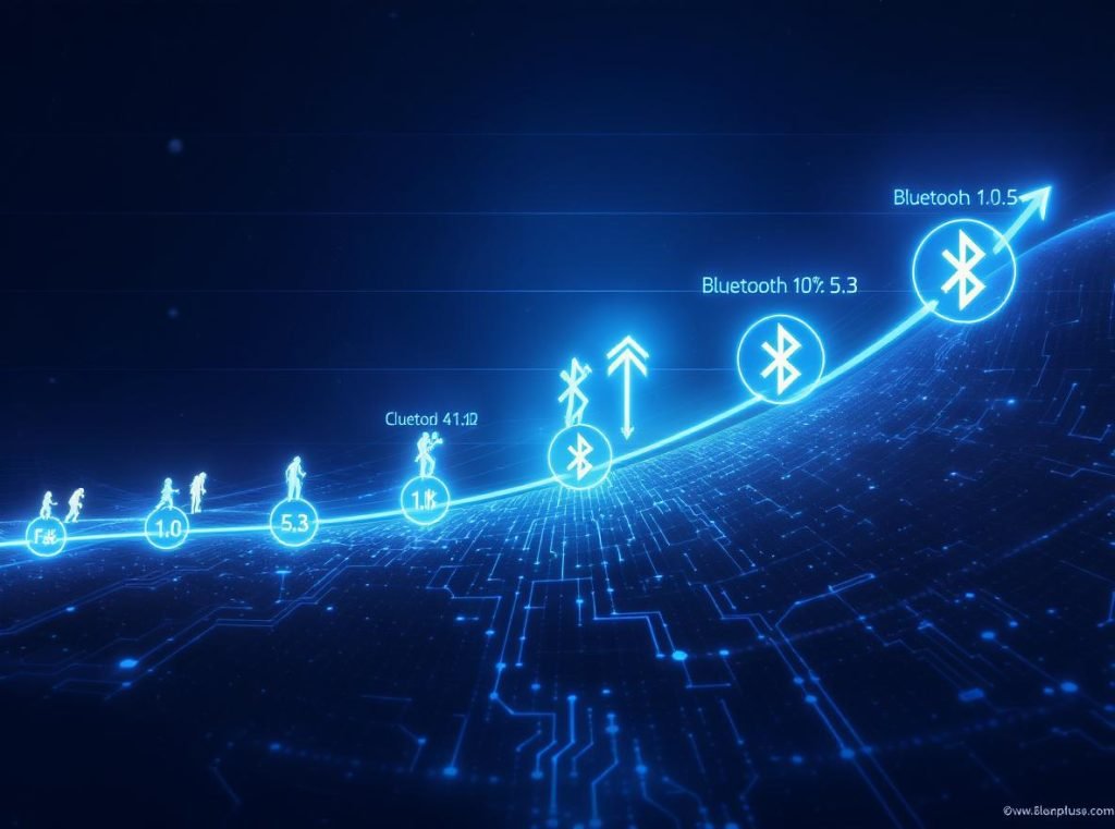 Bluetooth technology evolution timeline from version 1.0 to 5.4 for headphones