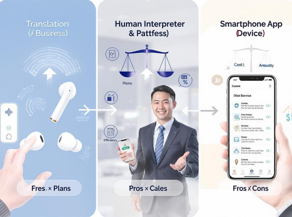 Translation earbuds vs human interpreters vs translation apps comparison chart