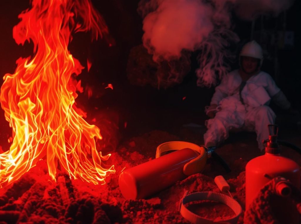 Emergency response procedures for headphone fire showing proper safety actions