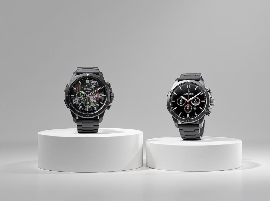 Wholesale smartwatch business meeting with product selection and international trade elements