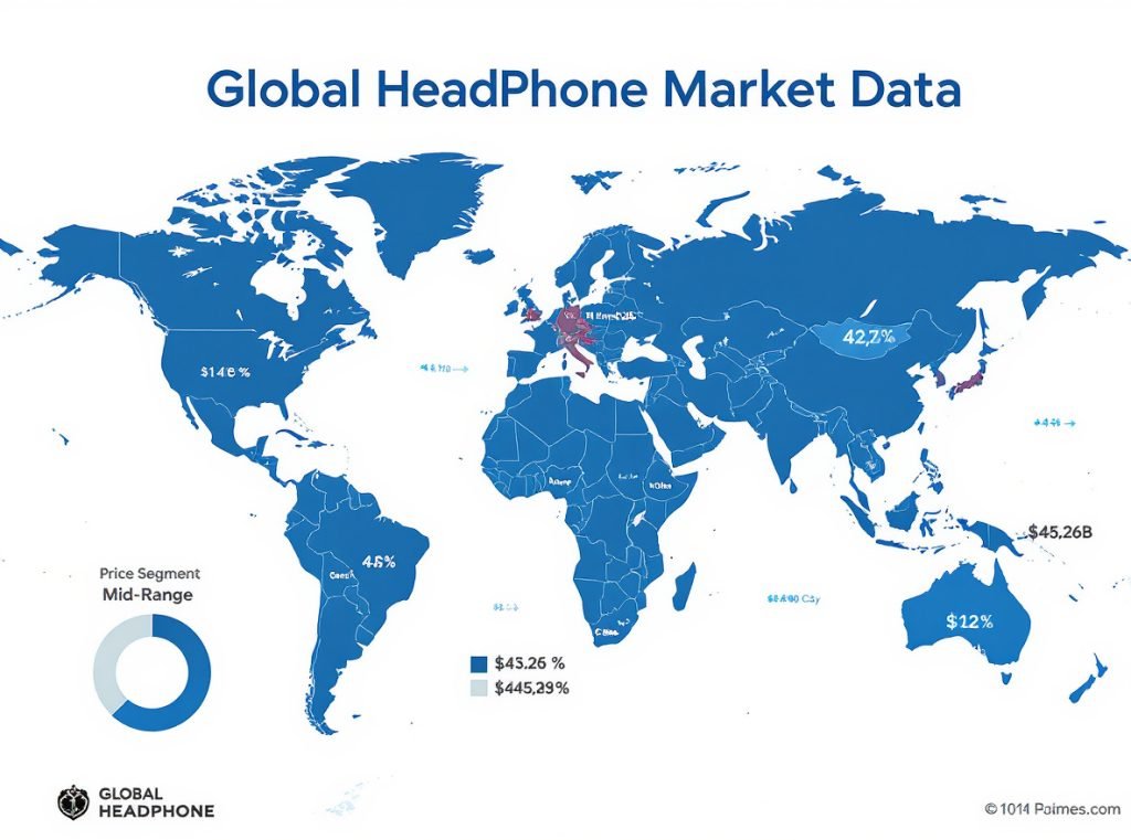 Global headphone wholesale market analysis showing market size, growth rates, and price segment distribution