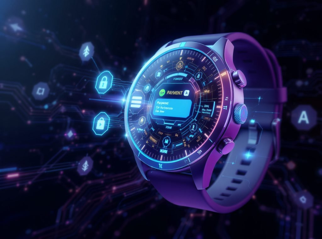 Future smartwatch NFC payment technology AI biometric cryptocurrency integration