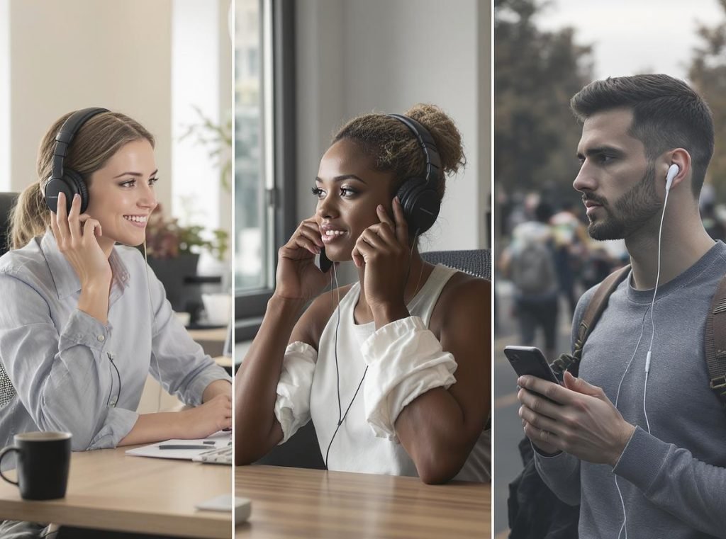 Different user scenarios showing optimal audio device choices for various lifestyles