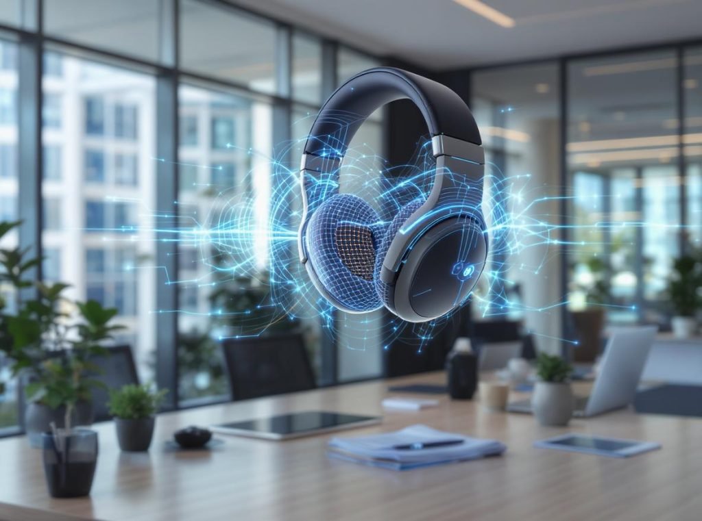 Futuristic bone conduction headphones technology innovation concept