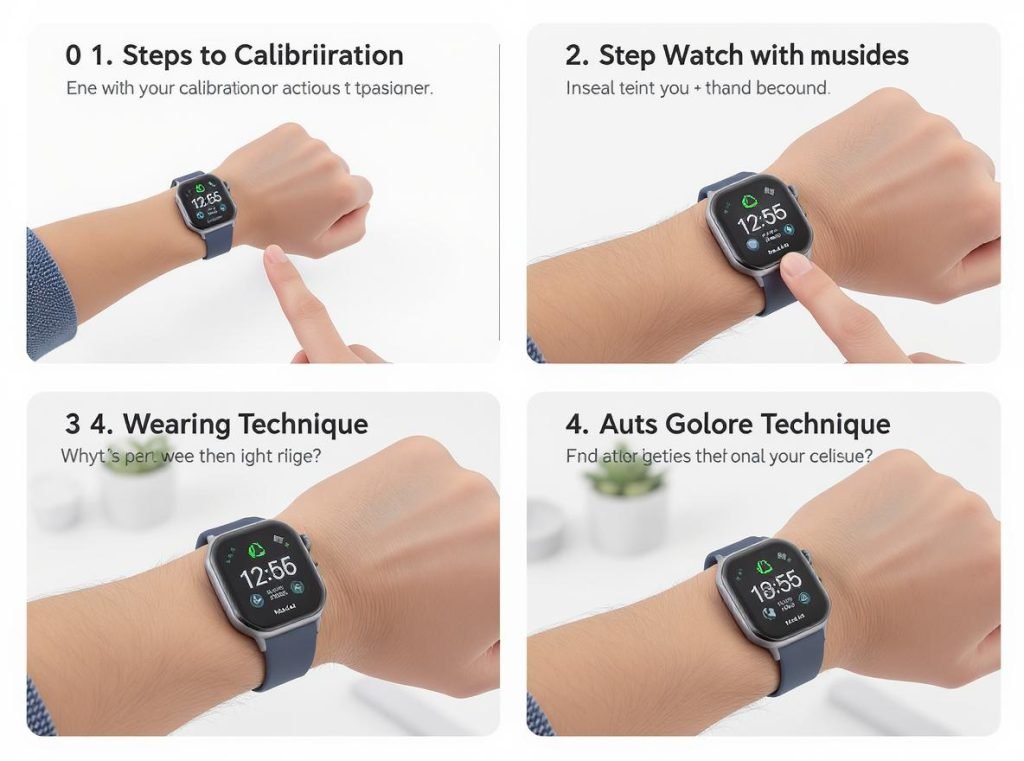 Guide showing how to improve smartwatch step counting accuracy through proper setup