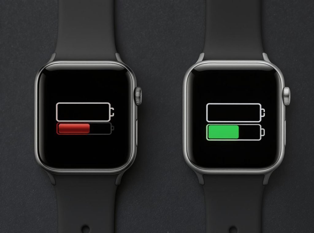 Battery life comparison between LTE and Bluetooth smartwatches showing significant power consumption differences