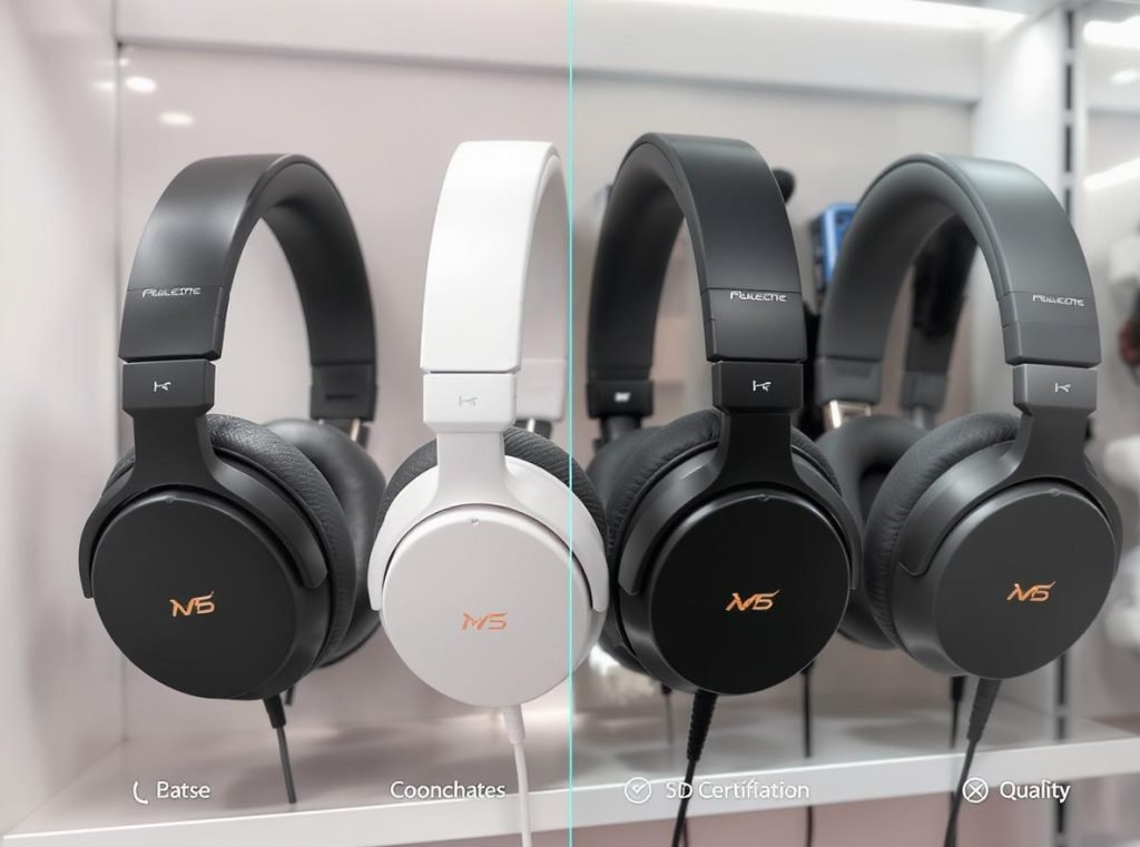 Comparison of noise-cancelling headphones showing safety features and quality indicators for smart purchasing