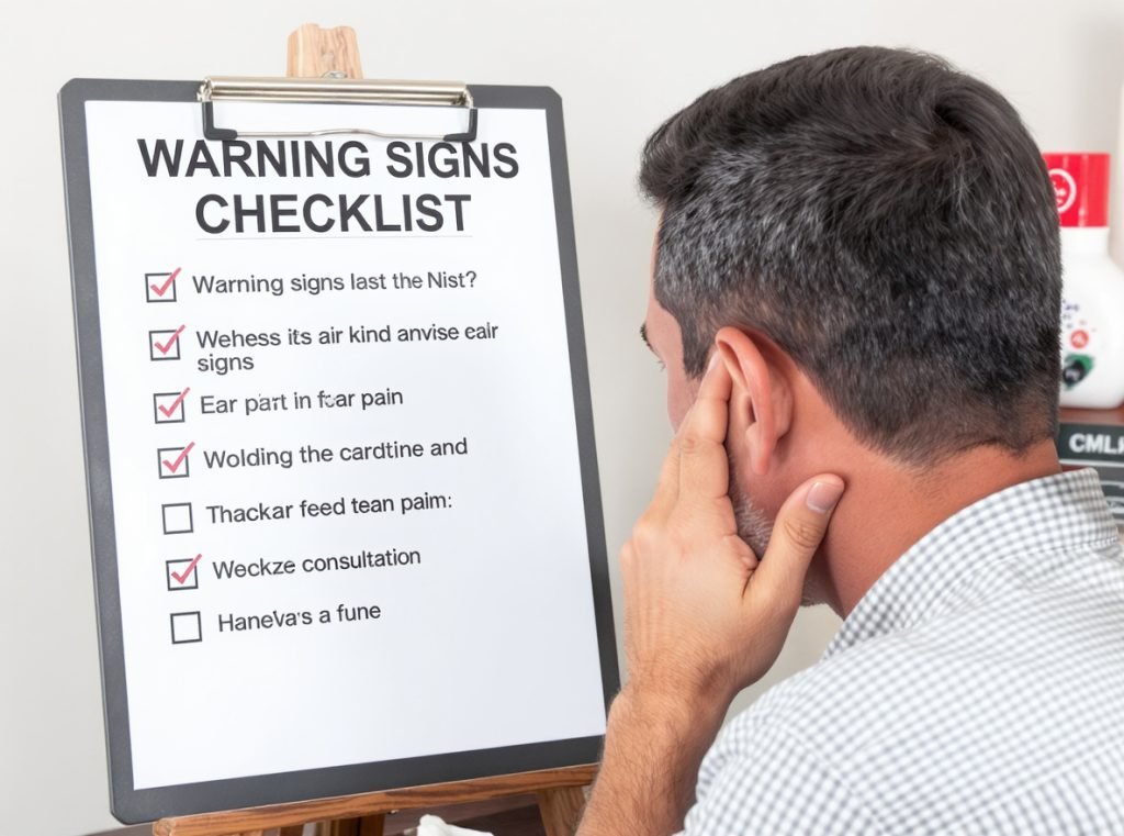 Warning signs of excessive earbud use including tinnitus and ear pain