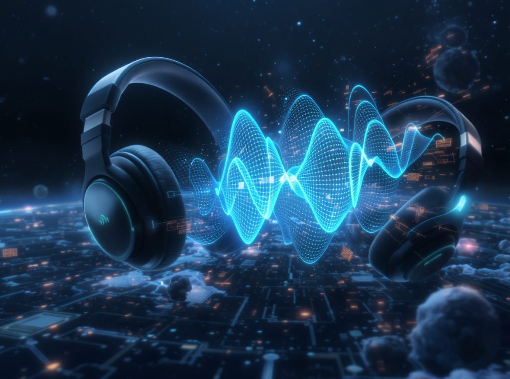 Futuristic hair-safe audio technology concepts with wireless and holographic features