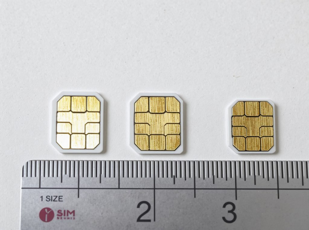 SIM card size comparison showing nano SIM and eSIM for smartwatches