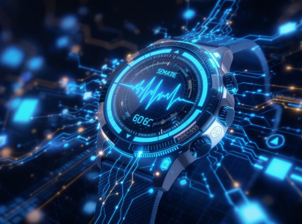Future ECG smartwatch technology with AI-powered health predictions and advanced monitoring