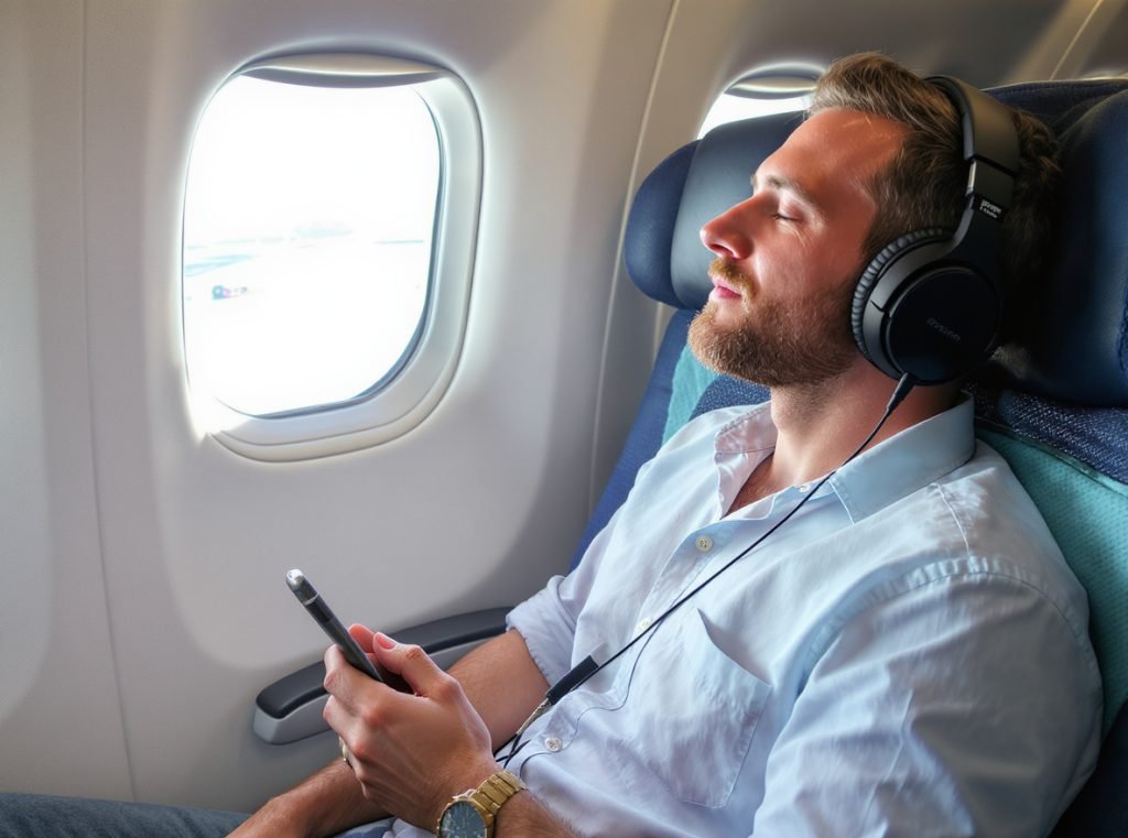 Comfortable travel headphones perfect long-haul flight setup peaceful journey
