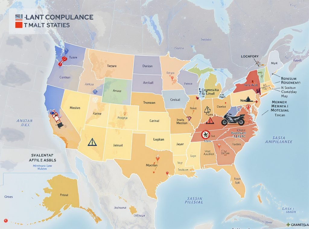 Legal considerations map for motorcycle earbud laws by state