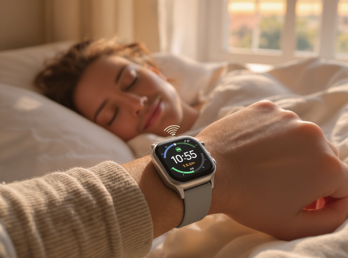 Smartwatch timer and alarm features showing vibration alert for silent wake up