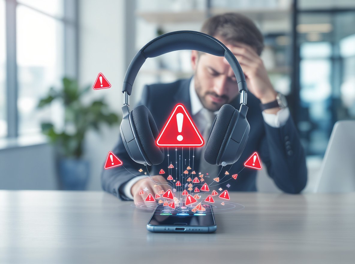 Bluetooth headphones disconnecting from smartphone with warning symbols - connection issues troubleshooting