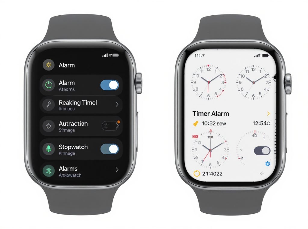 Smartwatch display showing multiple timer and alarm features interface