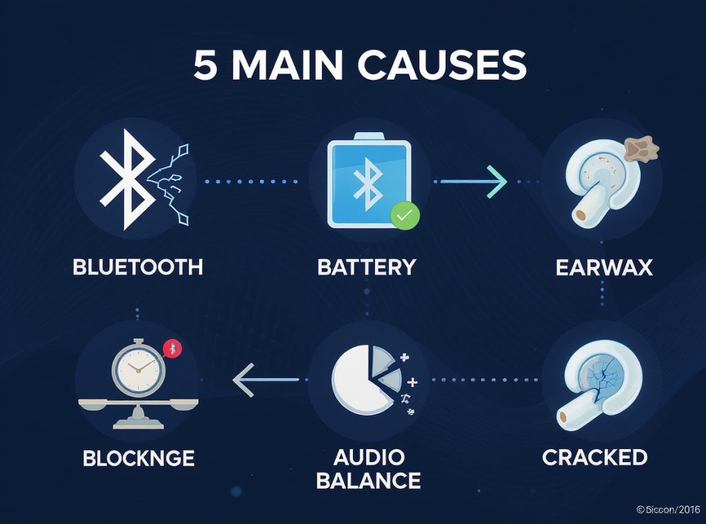Common causes of single earbud failure infographic diagram