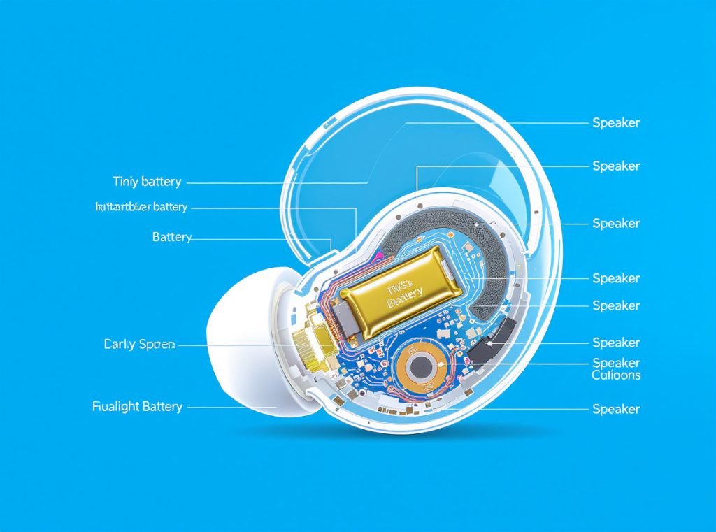 TWS earbud internal components showing small battery size limitations