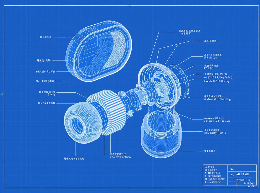 Earbud internal components breakdown showing drivers housing and circuits