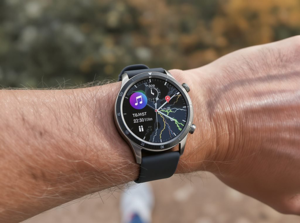 Smartwatch simultaneously running music playback and GPS tracking during fitness activities