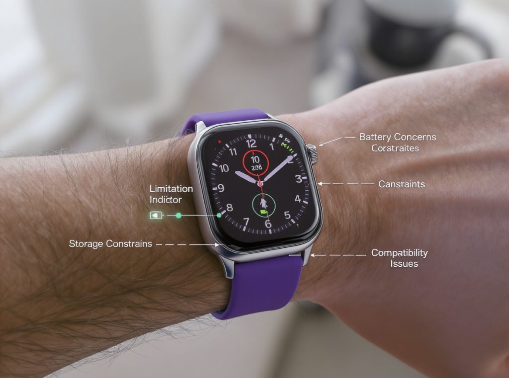 Smartwatch music playback limitations including storage and battery constraints