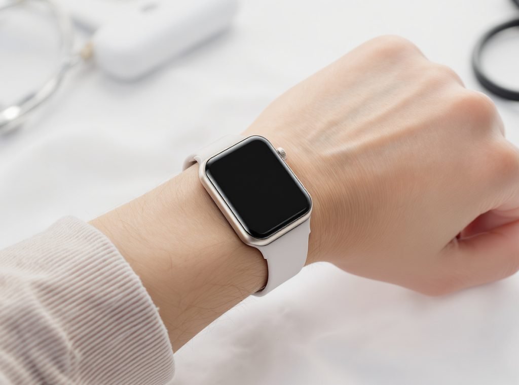 Healthy wrist wearing hypoallergenic titanium smartwatch band without skin irritation