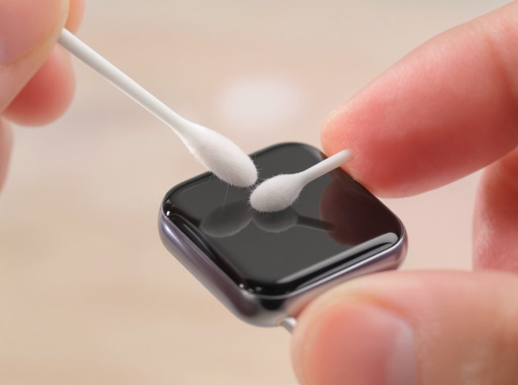 How to clean smartwatch charging contacts with alcohol cotton swab