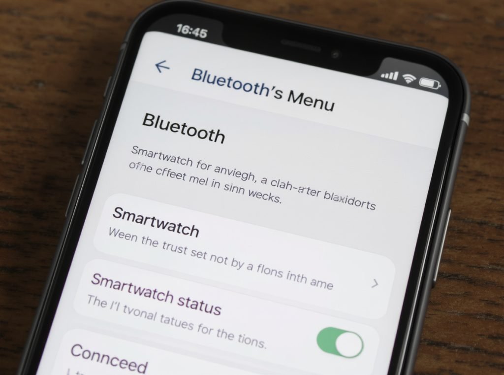 Smartphone bluetooth settings showing connected smartwatch with signal strength