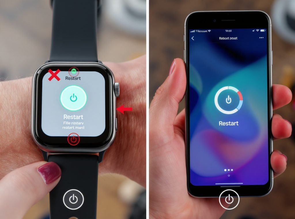 Proper restart sequence for smartwatch and smartphone troubleshooting