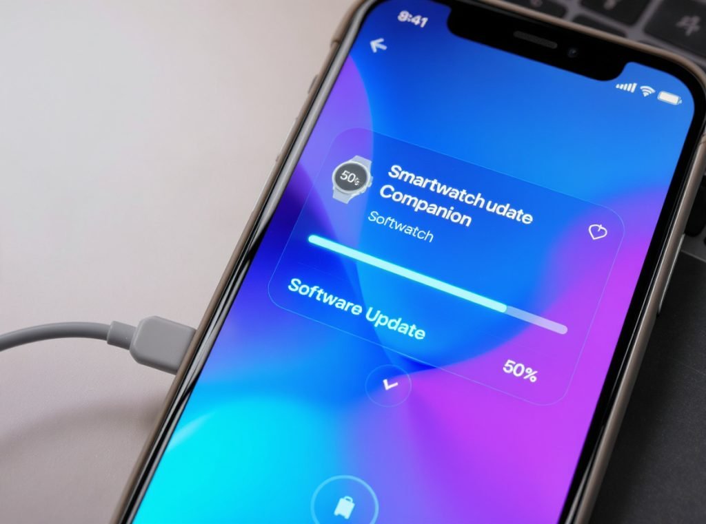 Smartwatch software update process through companion smartphone app