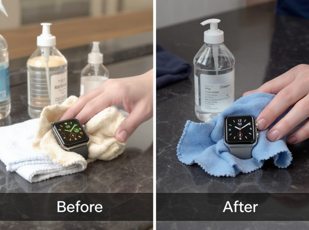 Proper microfiber cloth technique for cleaning smartwatch touchscreen