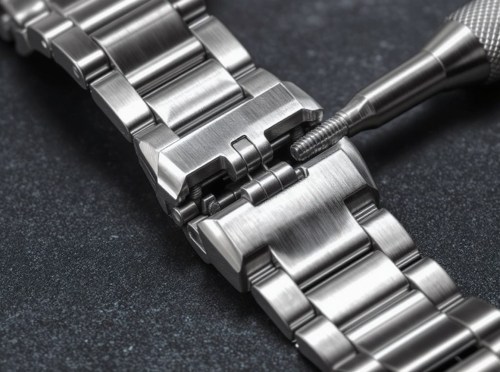 Micro-adjustment clasp system on premium metal smartwatch band for perfect comfort fit