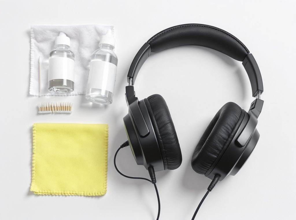 Complete headphone cleaning kit with alcohol, swabs, and cloths
