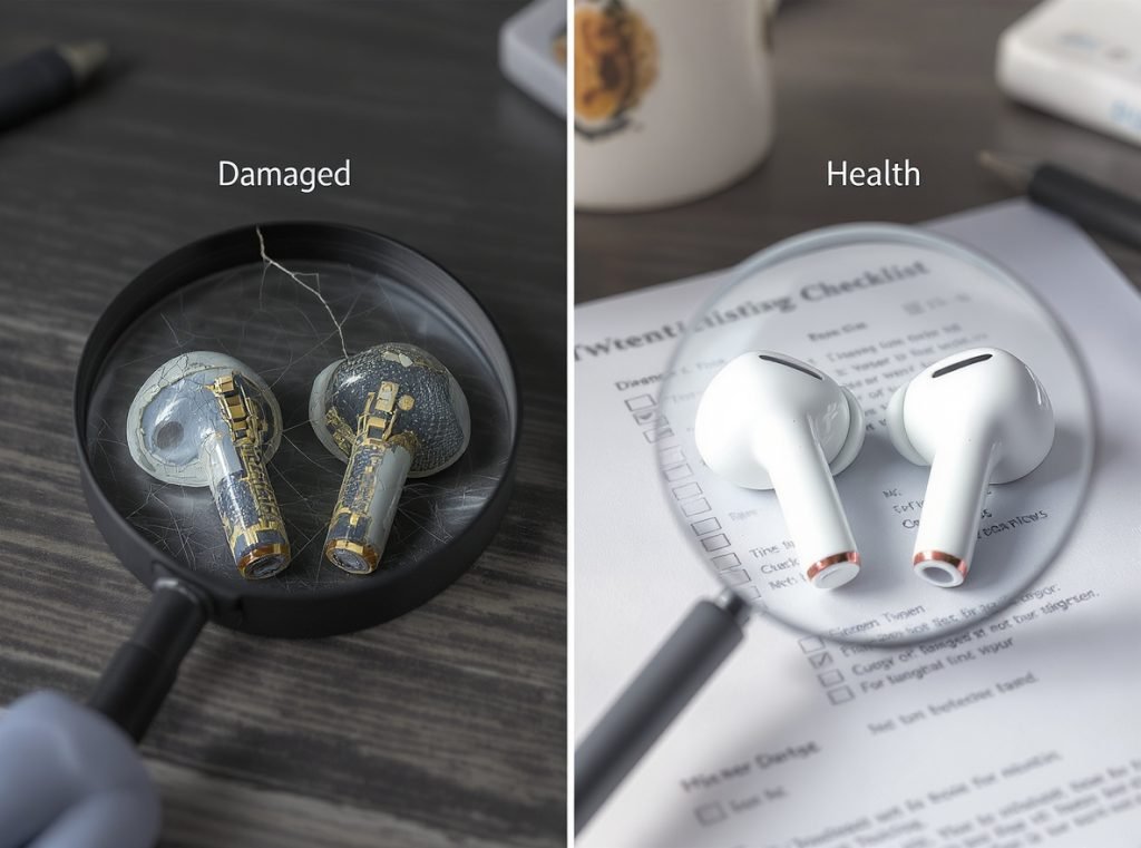 Physical damage assessment and inspection guide for broken earbuds