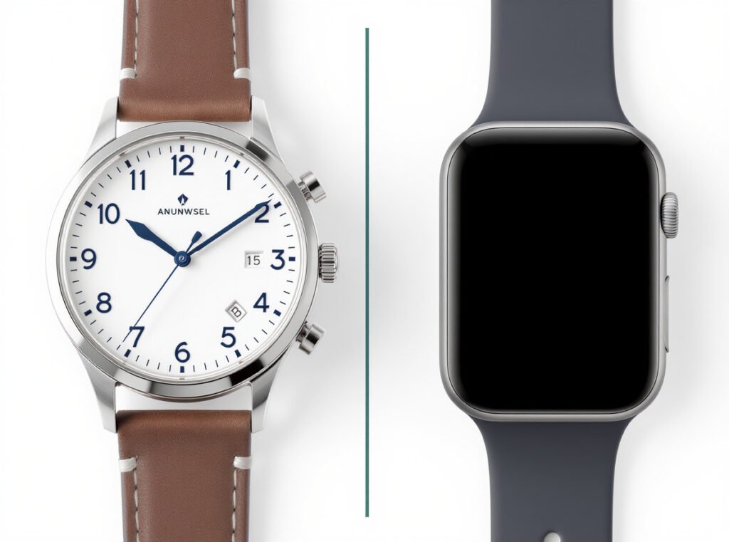 Hybrid versus full smartwatch comparison showing features battery life and functionality