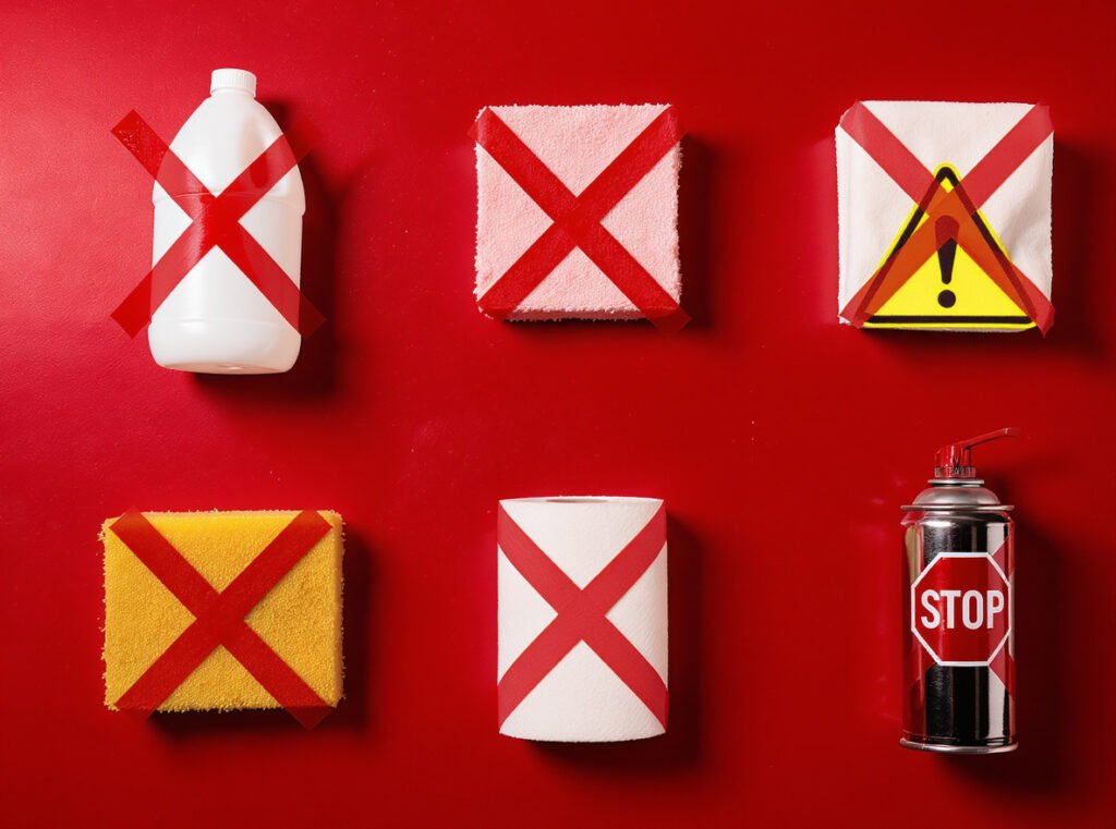 Harmful cleaning products to avoid for smartwatch maintenance - bleach, harsh chemicals, abrasive materials
